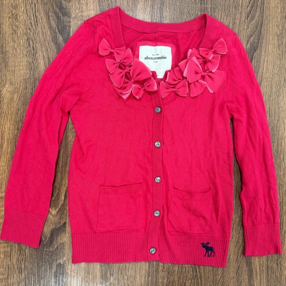 Y2K Abercrombie Kids Pink Cardigan Sweater Girls XL Bows NEW